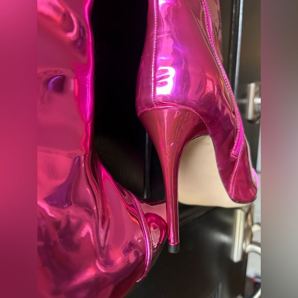 Metallic Pink Patent Leather Tall Stiletto Boots Size 9.5 - Picture 8 of 15